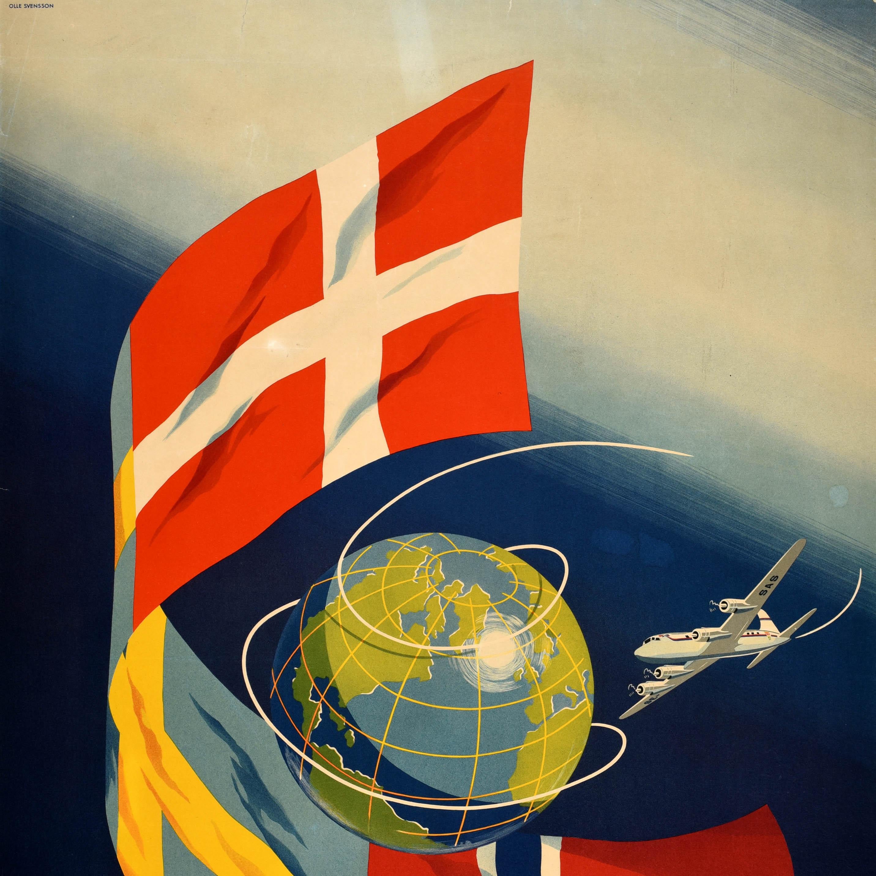 Original Vintage Travel Poster SAS Scandinavian Airlines System Olle Svensson - Black Print by Unknown