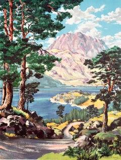 Original Vintage Travel Poster Scotland Loch Maree Slioch Porteous Wood Highland