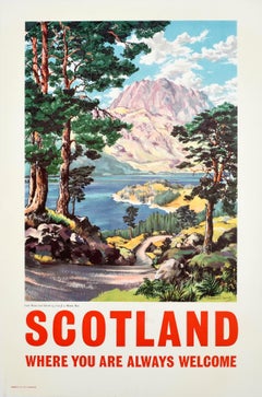 Original Vintage Travel Poster Scotland Loch Maree Slioch Porteous Wood Highland