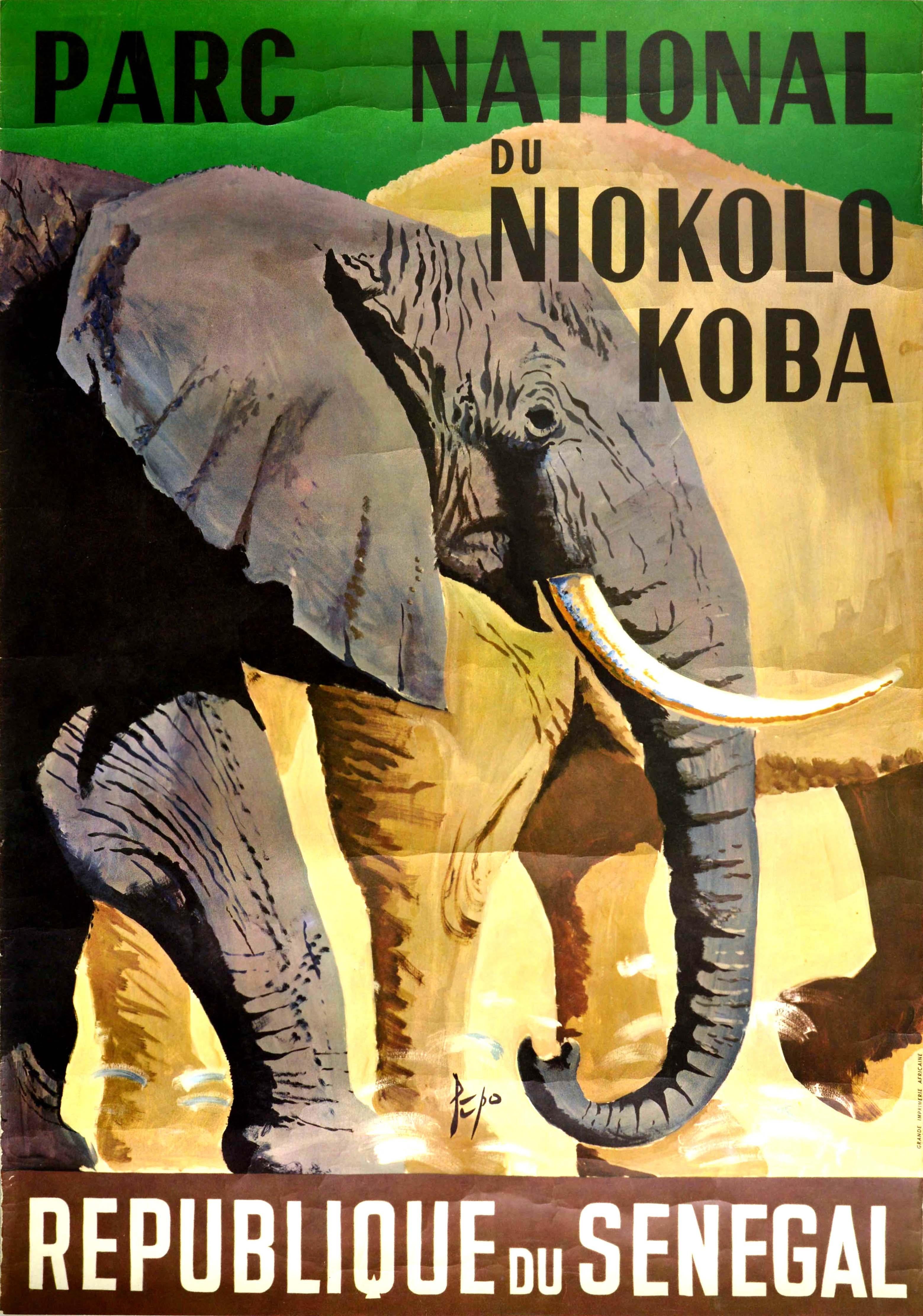 Unknown Print - Original Vintage Travel Poster Senegal Parc National Du Niokolo Koba Elephant