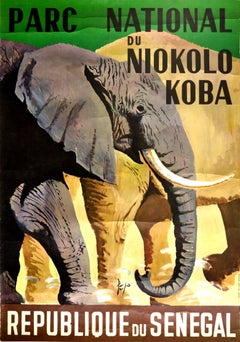 Original Vintage Travel Poster Senegal Parc National Du Niokolo Koba Elephant
