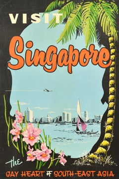 Original Vintage Travel Poster Singapore Gay Heart Of South East Asia Orchid Art