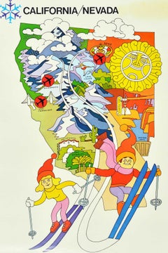 Original Vintage Travel Poster Ski The West United Airlines California Nevada US