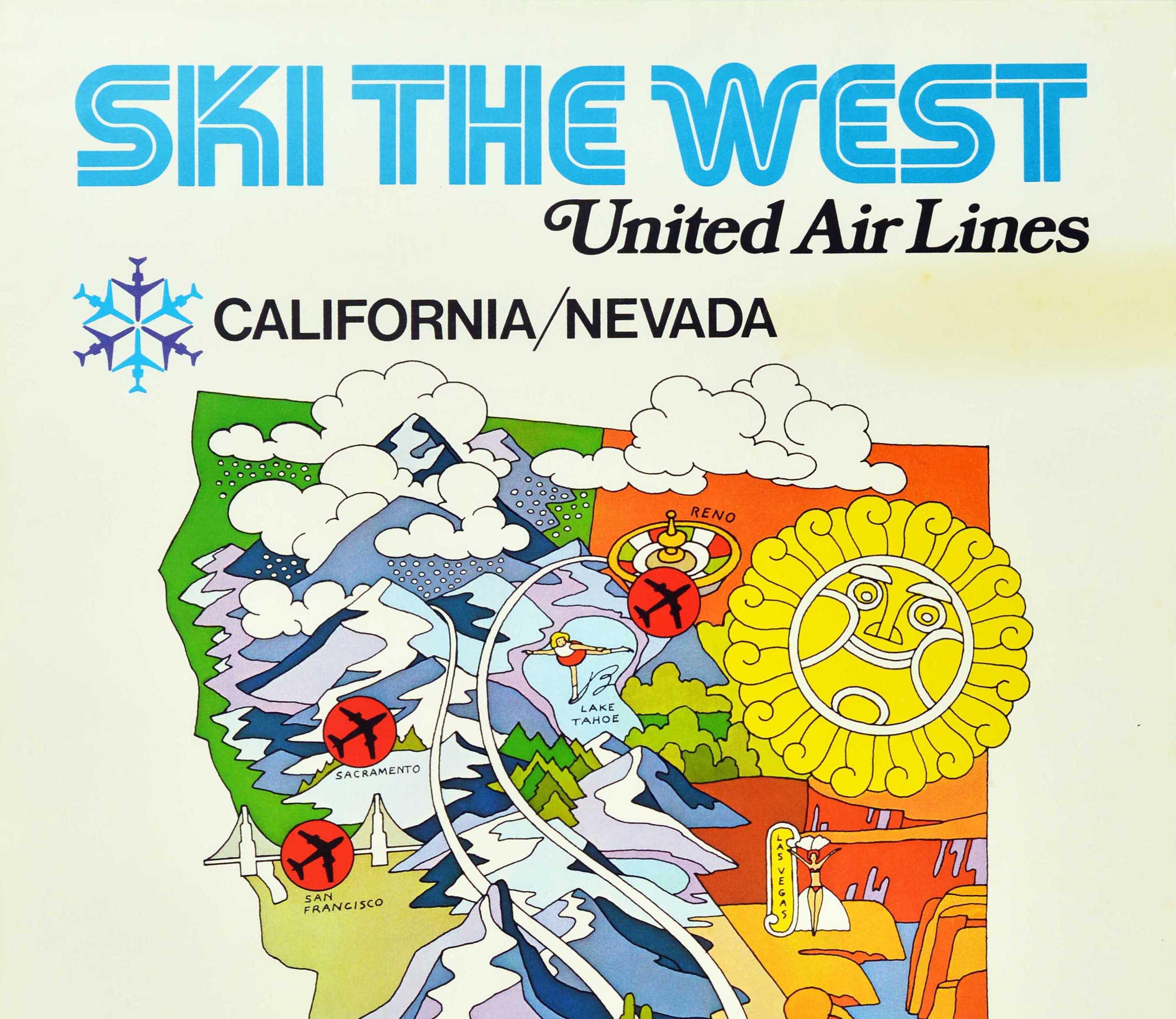 Original Vintage Travel Poster Ski The West United Airlines California Nevada US - White Print by Unknown