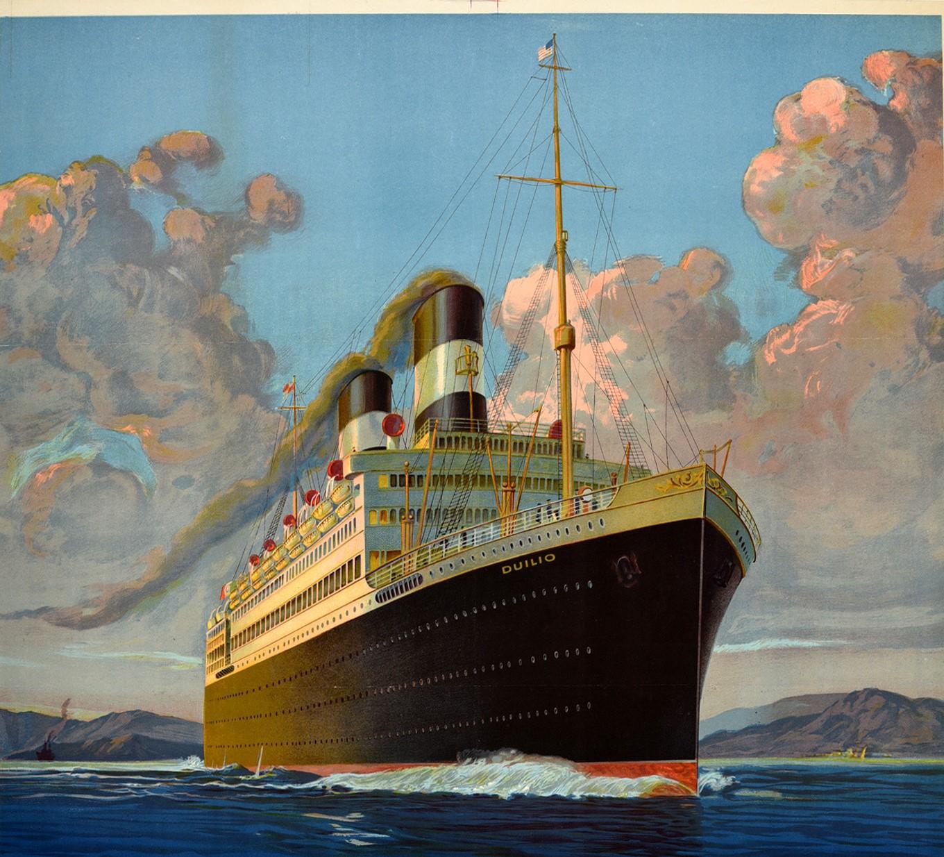 Original Vintage Travel Poster SS Duilio Transatlantic Ocean Liner Mediterranean - Print by Unknown