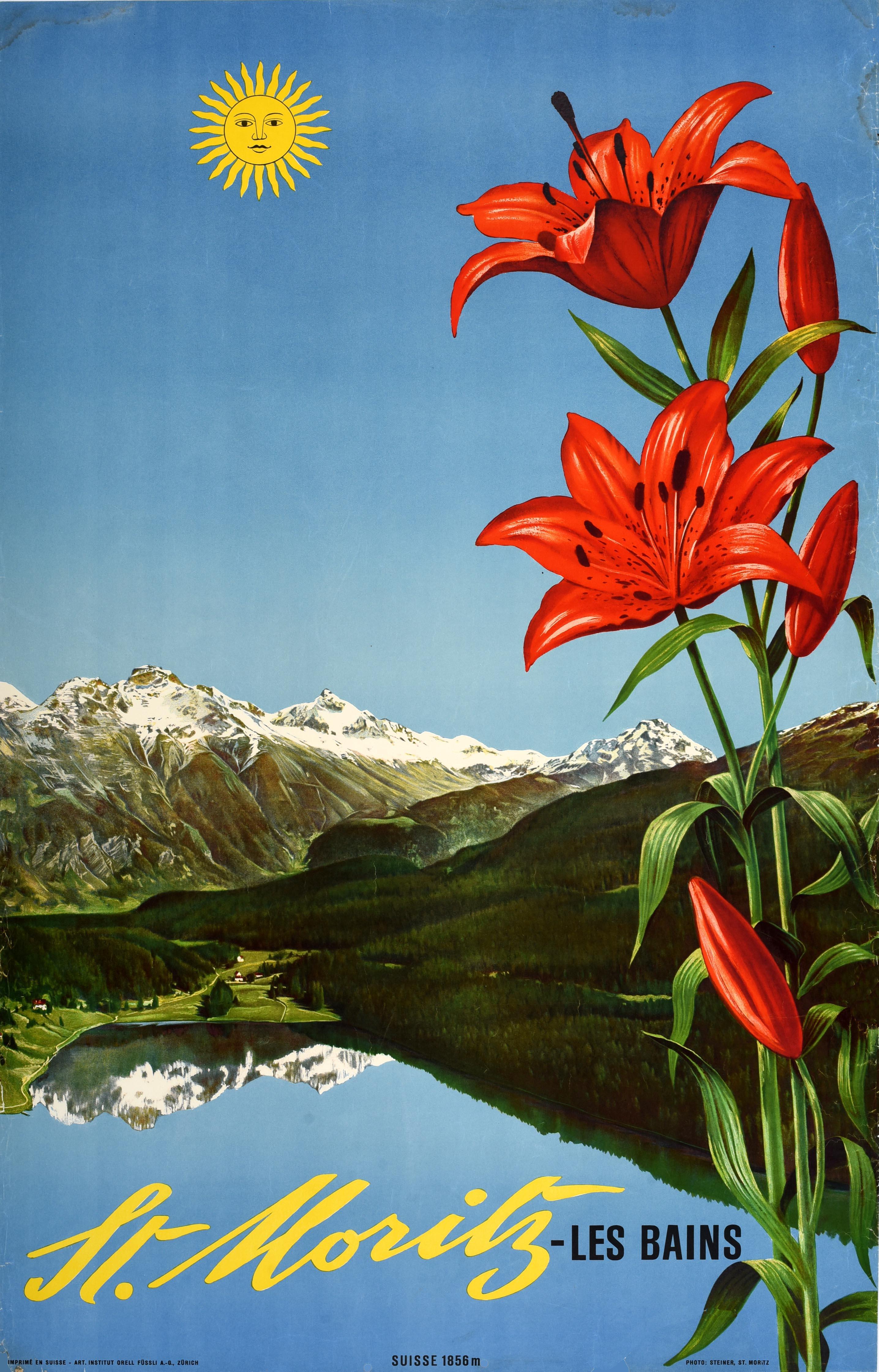 Unknown Print - Original Vintage Travel Poster St Moritz Les Bains Switzerland Albert Steiner