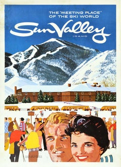 Original Retro Travel Poster Sun Valley Ski World Idaho Union Pacific Railroad