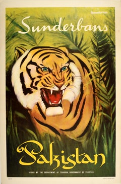 Original Vintage Travel Poster Sunderbans Pakistan Bay Of Bengal Tiger Forest