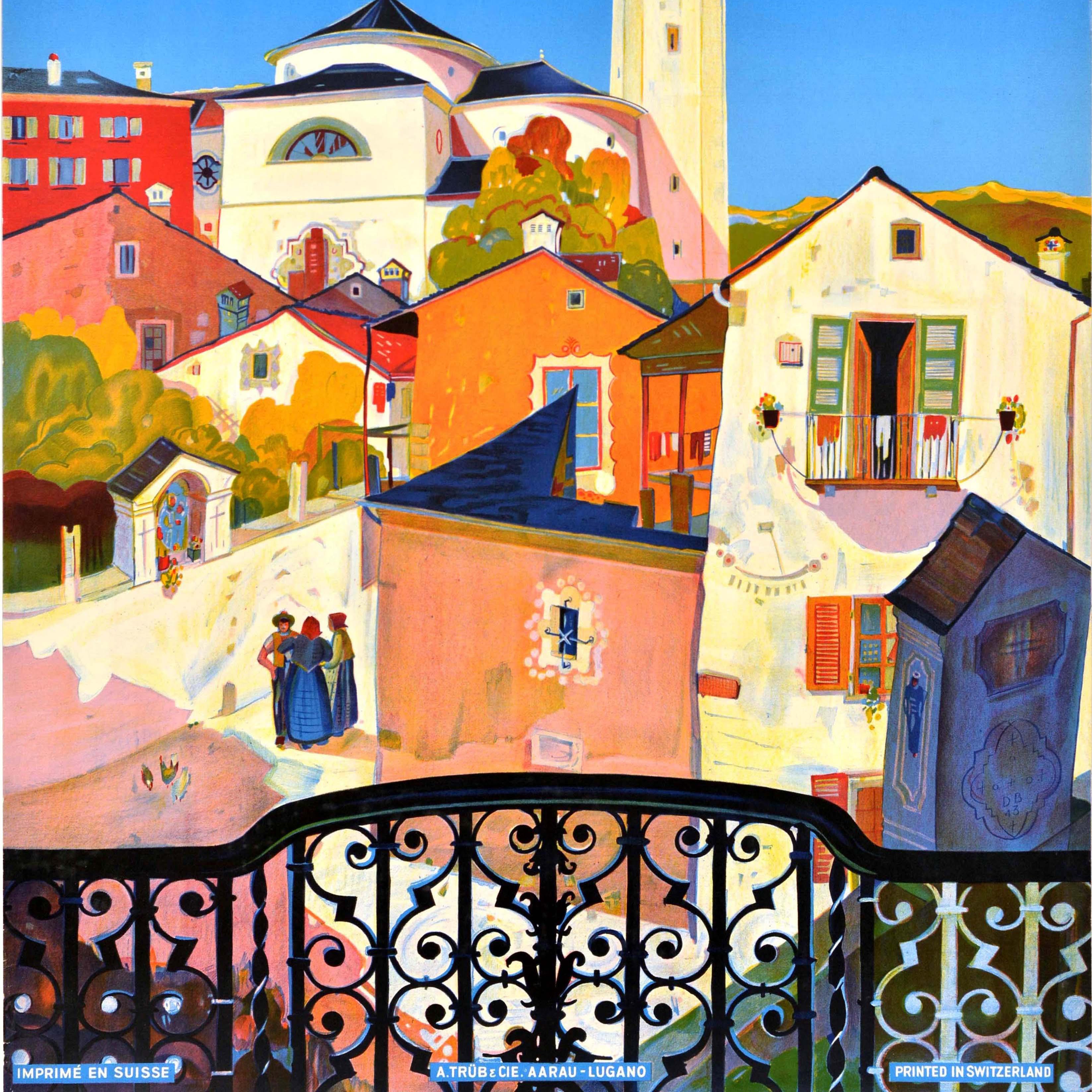 Affiche rétro originale de voyage Tessin Ticino Suisse - Bleu Print par Unknown
