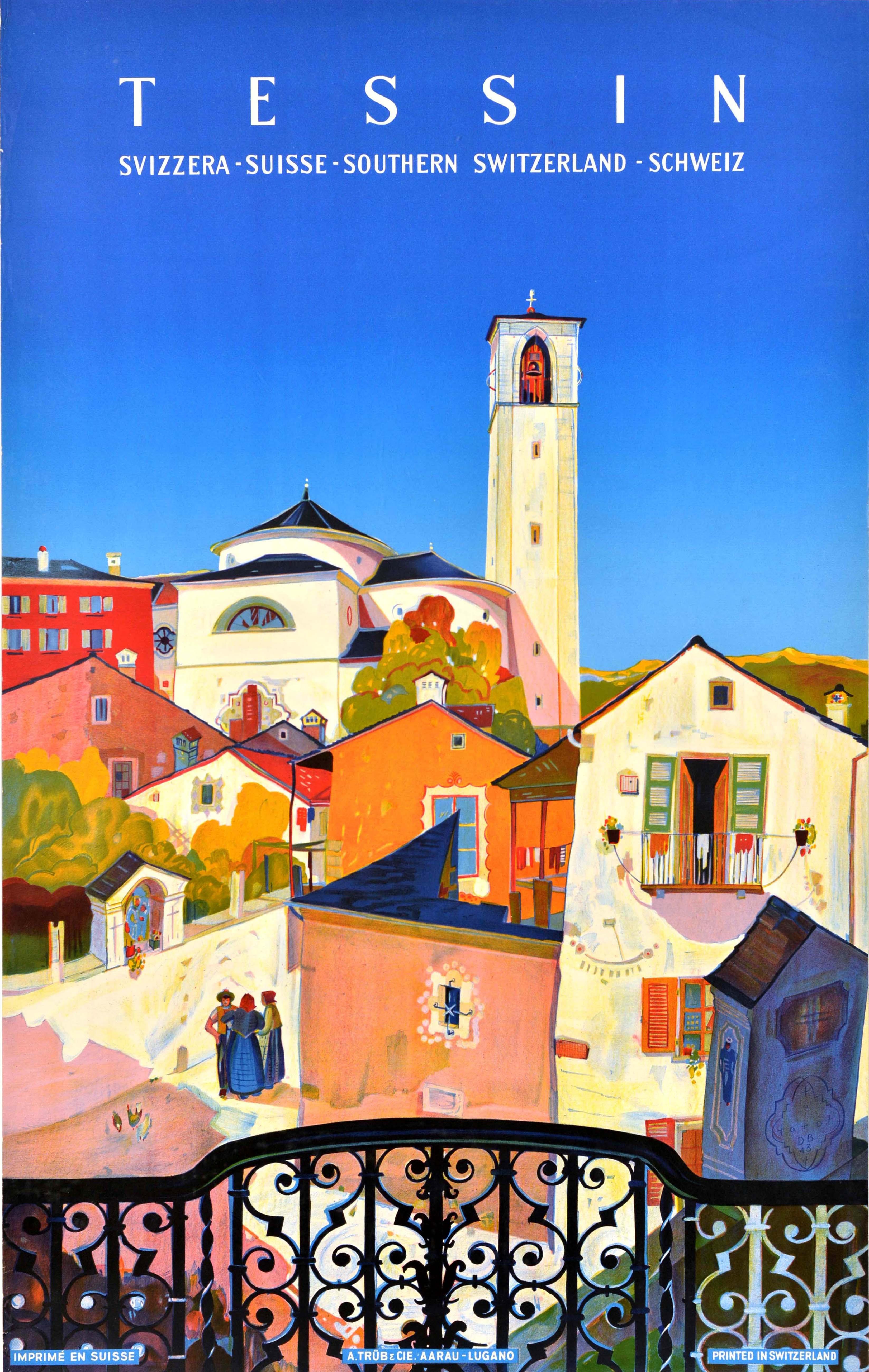 Print Unknown - Affiche rétro originale de voyage Tessin Ticino Suisse