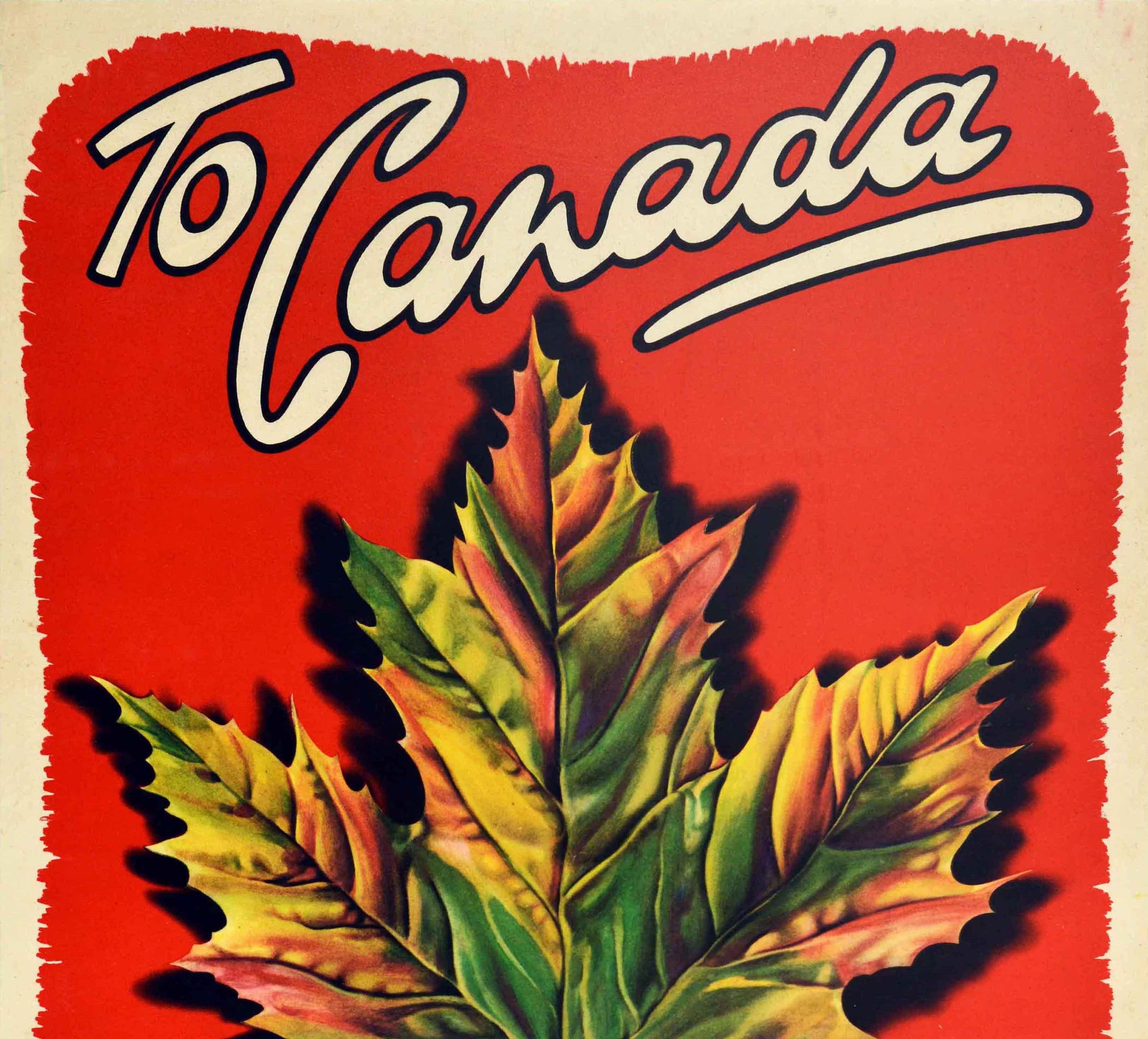 Original Vintage Travel Poster To Canada By Cunard White Star Maple Leaf Design - Print by Unknown
