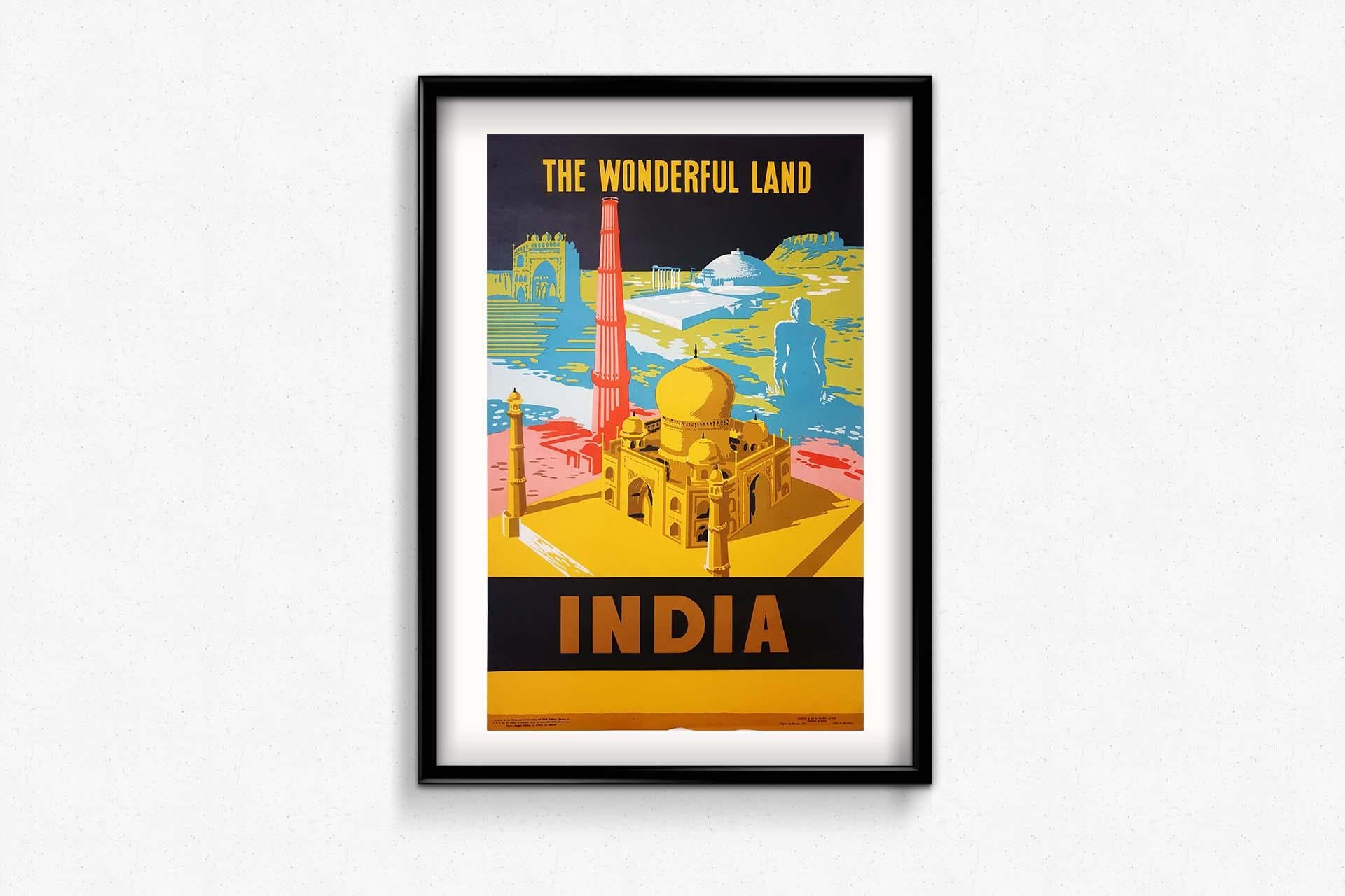 Original vintage travel poster to INDIA The Wonderful Land For Sale 2