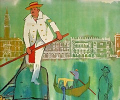 Original Vintage Travel Poster To Italy Via Sabena Airlines Venice Canal Gondola