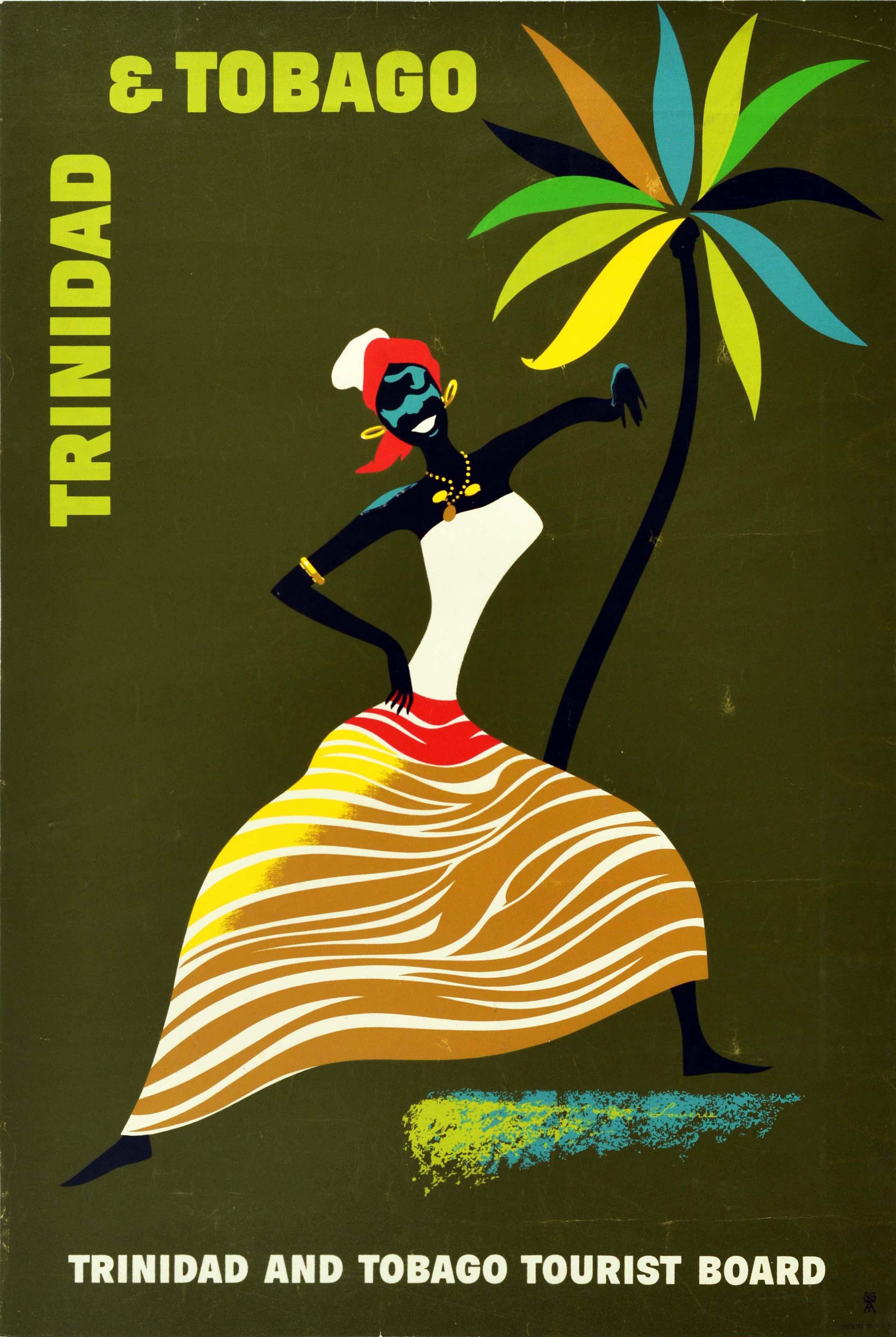 Unknown Print - Original Vintage Travel Poster Trinidad And Tobago Caribbean Islands Dancer Art