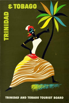 Original Retro Travel Poster Trinidad And Tobago Caribbean Islands Dancer Art