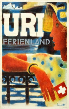 Original Vintage Travel Poster Uri Switzerland Ferienland Holiday Land Lake View
