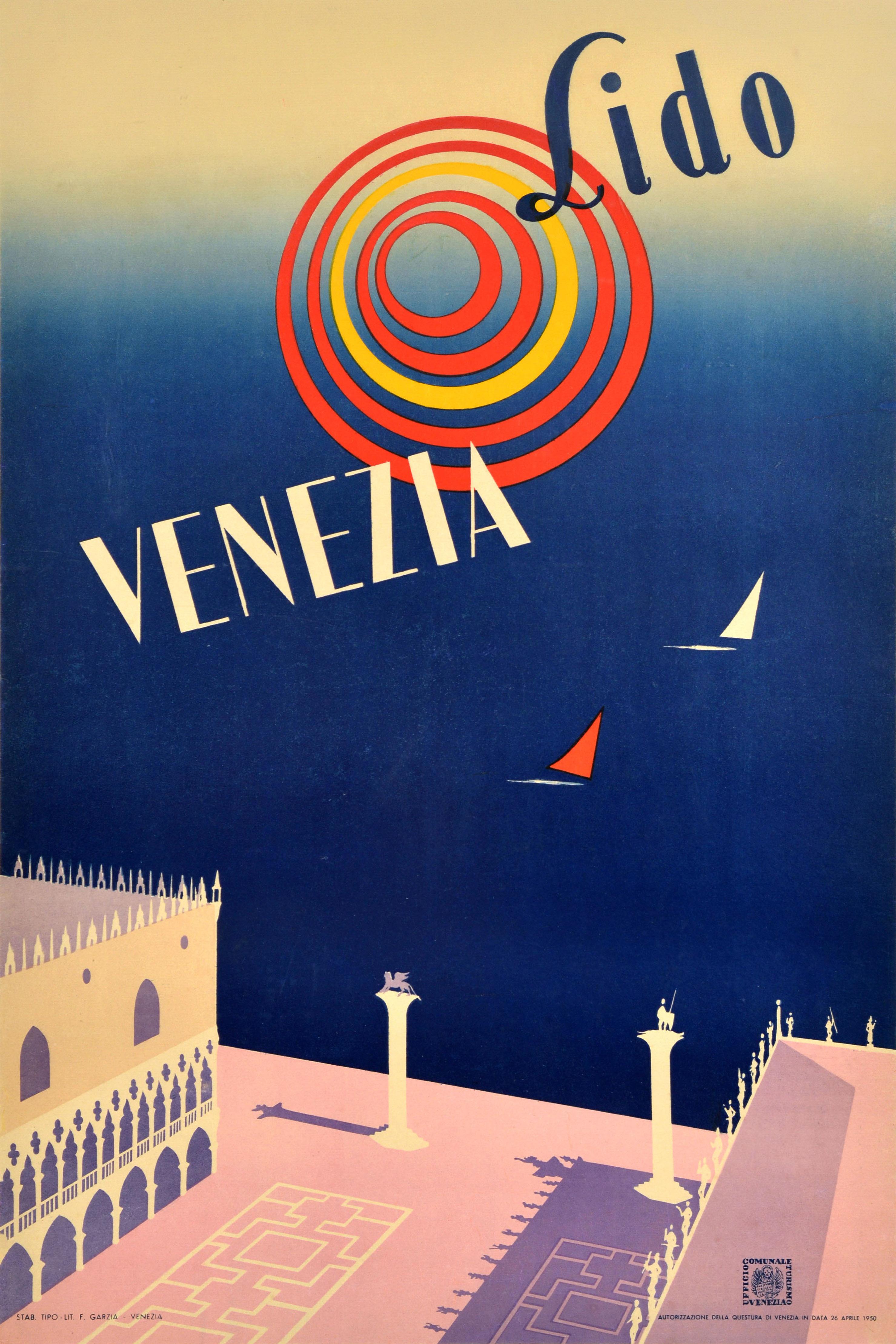 Print Unknown - Affiche rétro originale de voyage Venezia Lido Venise Italie Piazza San Marco Italia