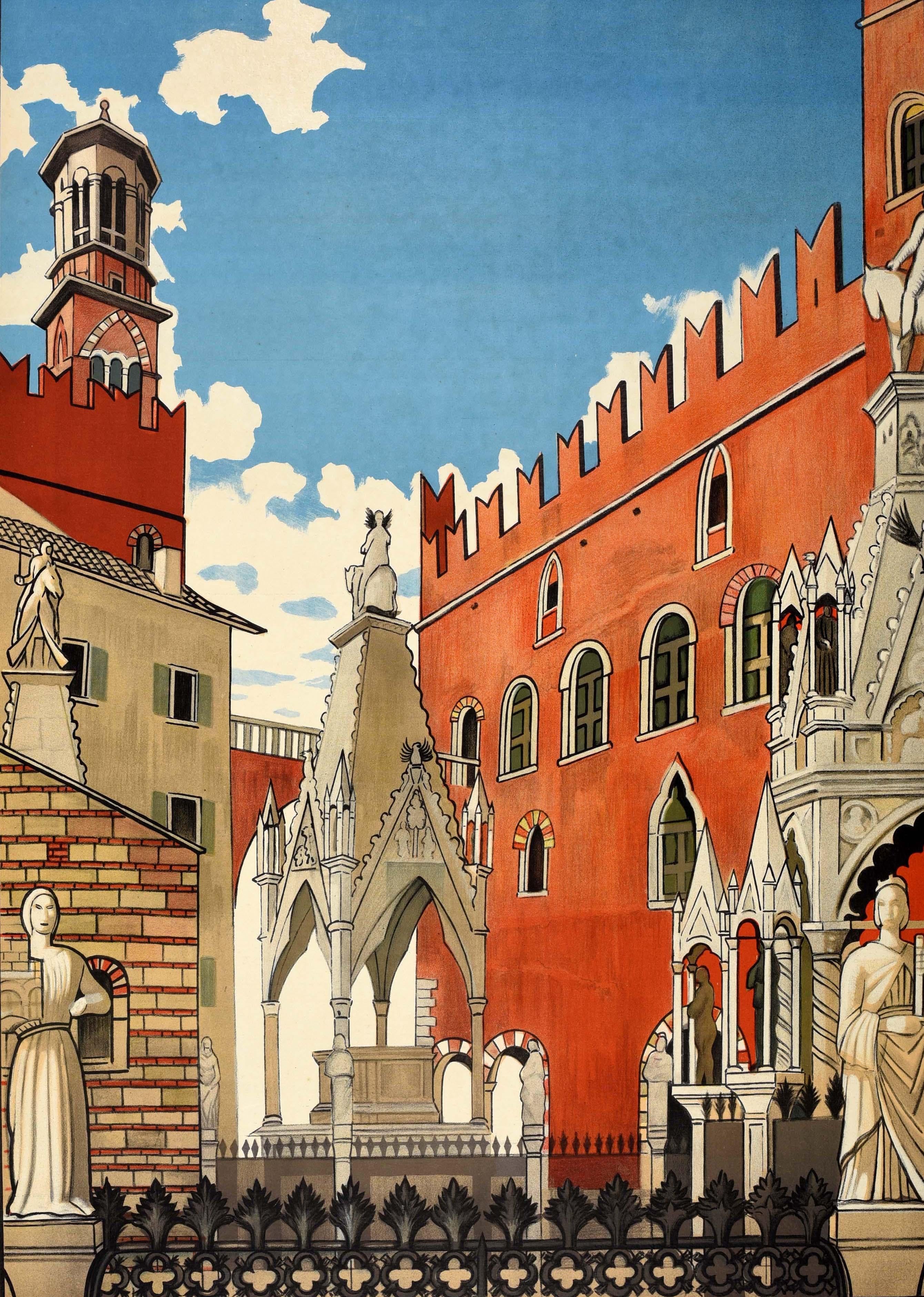 Original Vintage-Reiseplakat Verona Veneto, Italien, ENIT Italia, Stadtansicht, Design – Print von Unknown