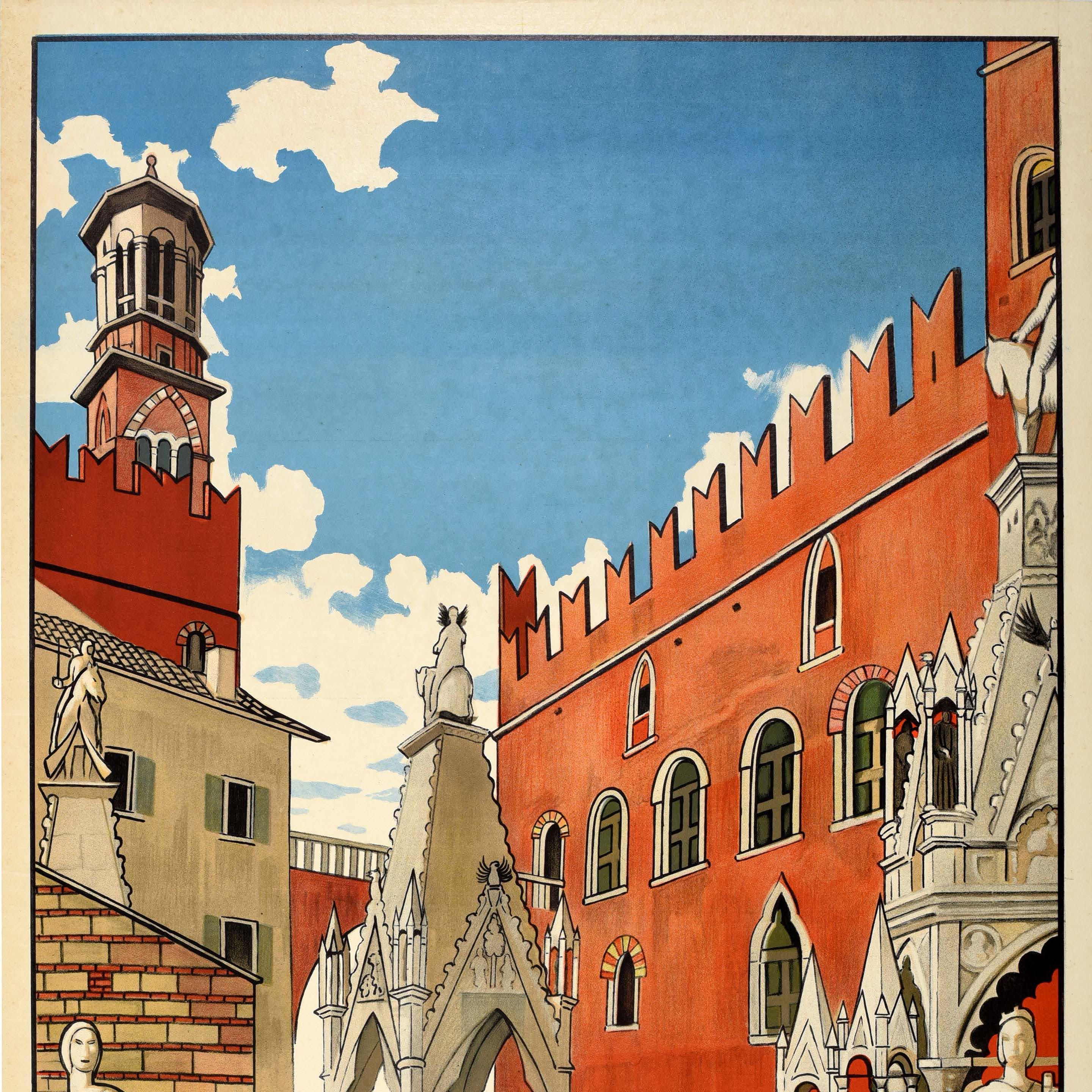 Original Vintage-Reiseplakat Verona Veneto, Italien, ENIT Italia, Stadtansicht, Design (Braun), Print, von Unknown