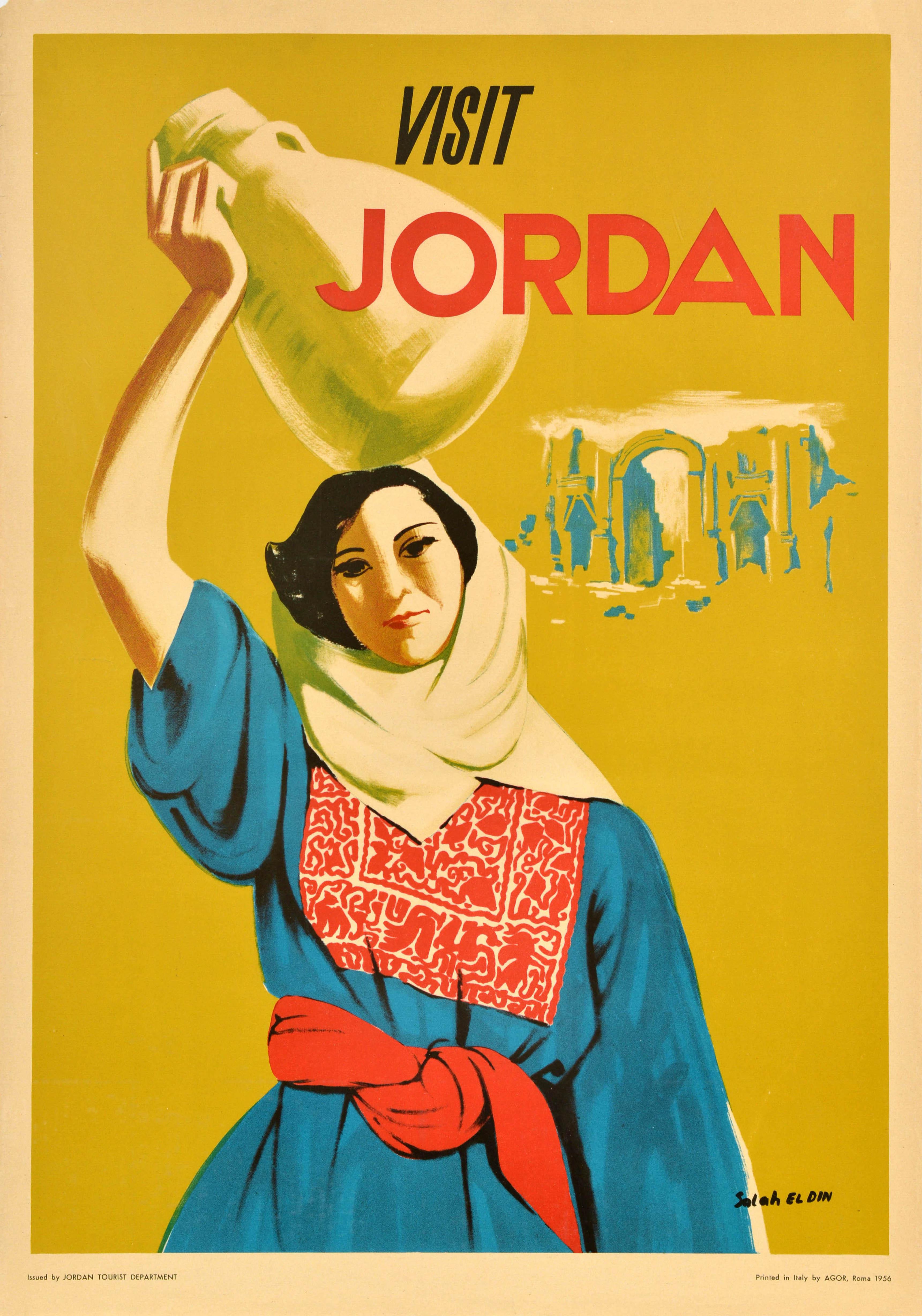 Unknown Print – Original-Vintage-Reiseplakat „ Visit Jordanien“, Nahen Osten, Kunst, Mitte des Jahrhunderts