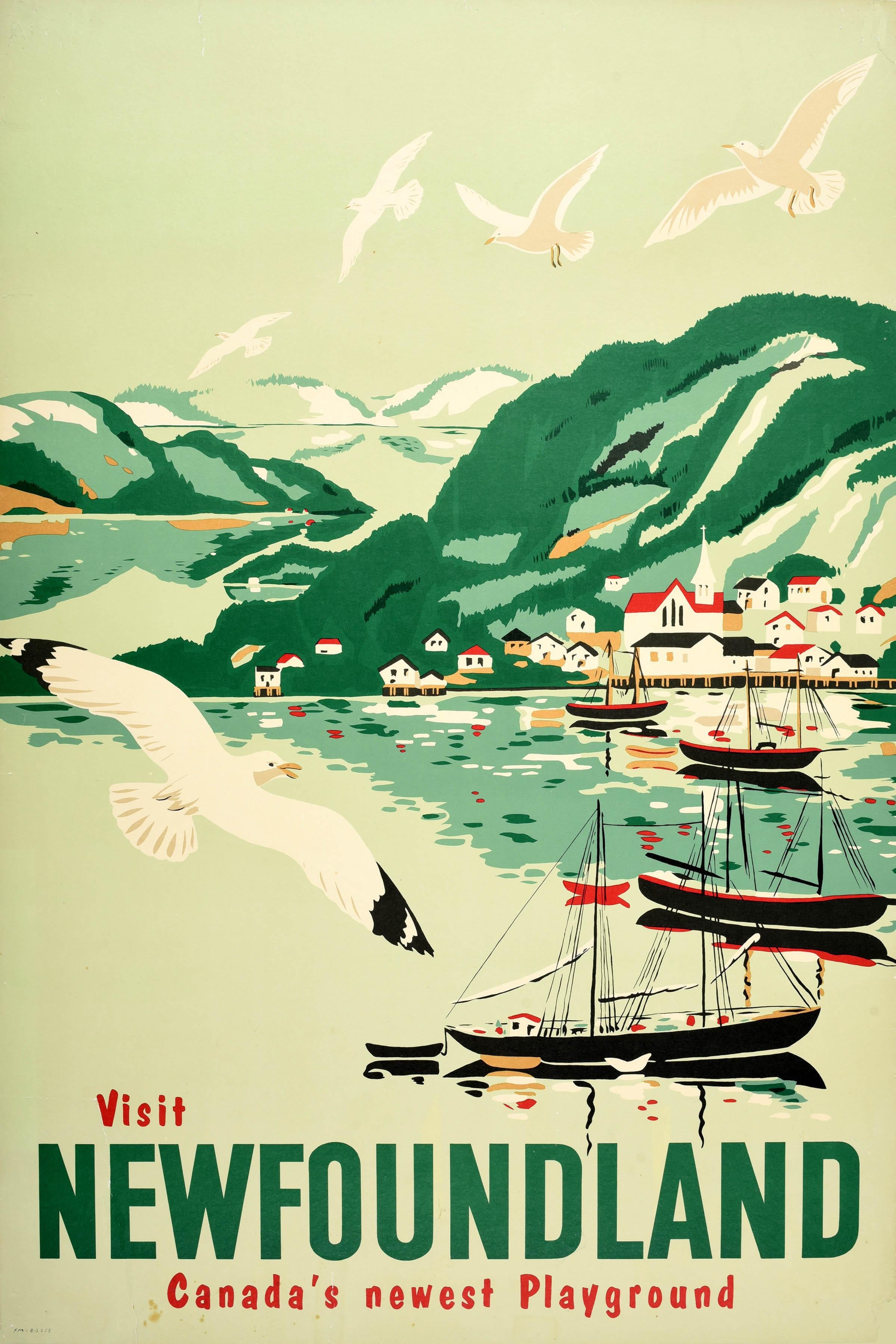 Unknown Print - Original Vintage Travel Poster Visit Newfoundland Canada Playground Harbour Art