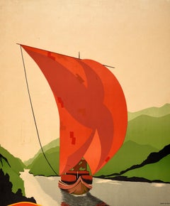 Original Vintage Travel Poster Visit Portugal Yacht Sailboat Quinas Portuguesa