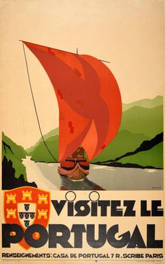 Original Vintage Travel Poster Visit Portugal Yacht Sailboat Quinas Portuguesa