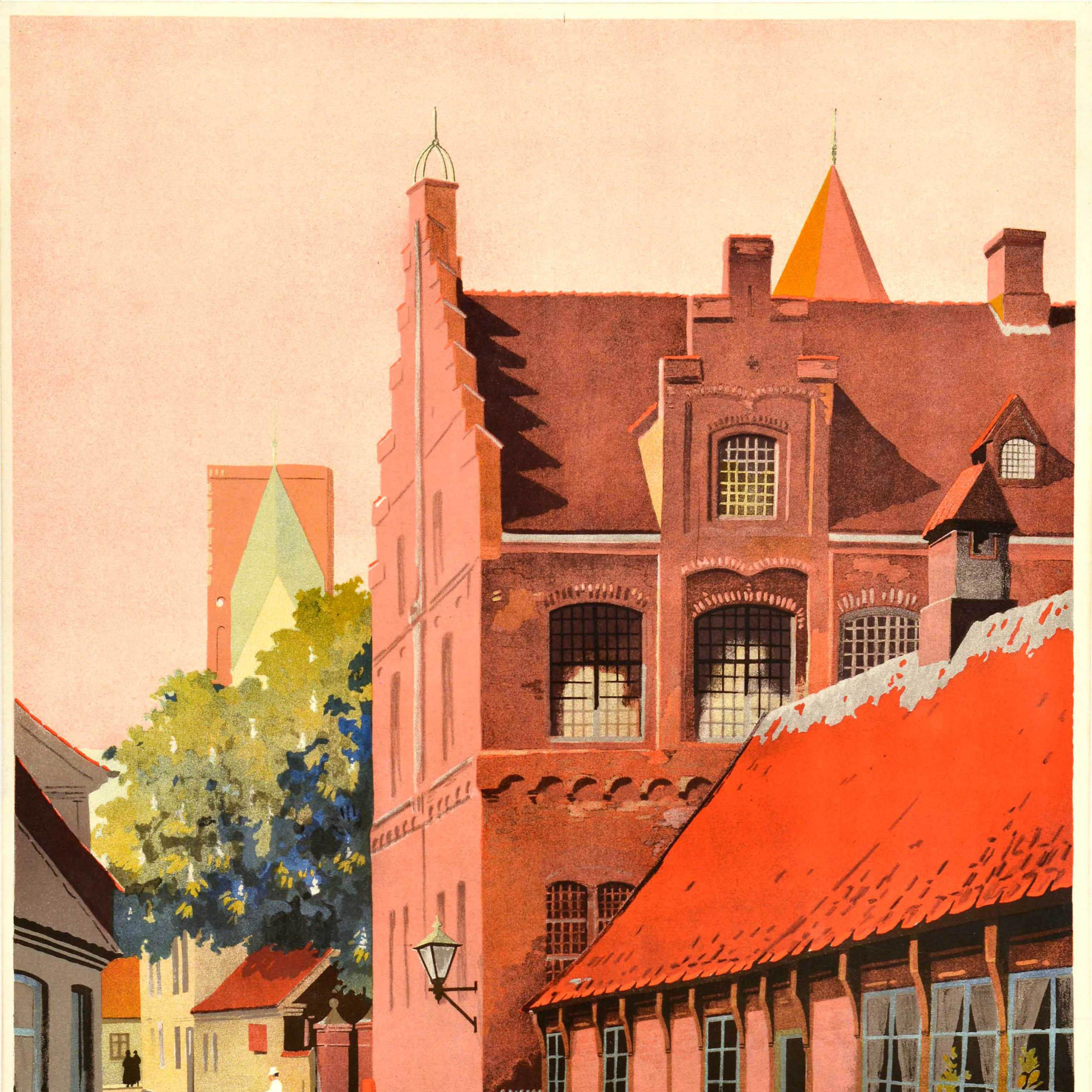 Original-Vintage-Reiseplakat „ Visit Ribe“, alte Stadt in Dänemark, Hakon Spliid (Orange), Print, von Unknown