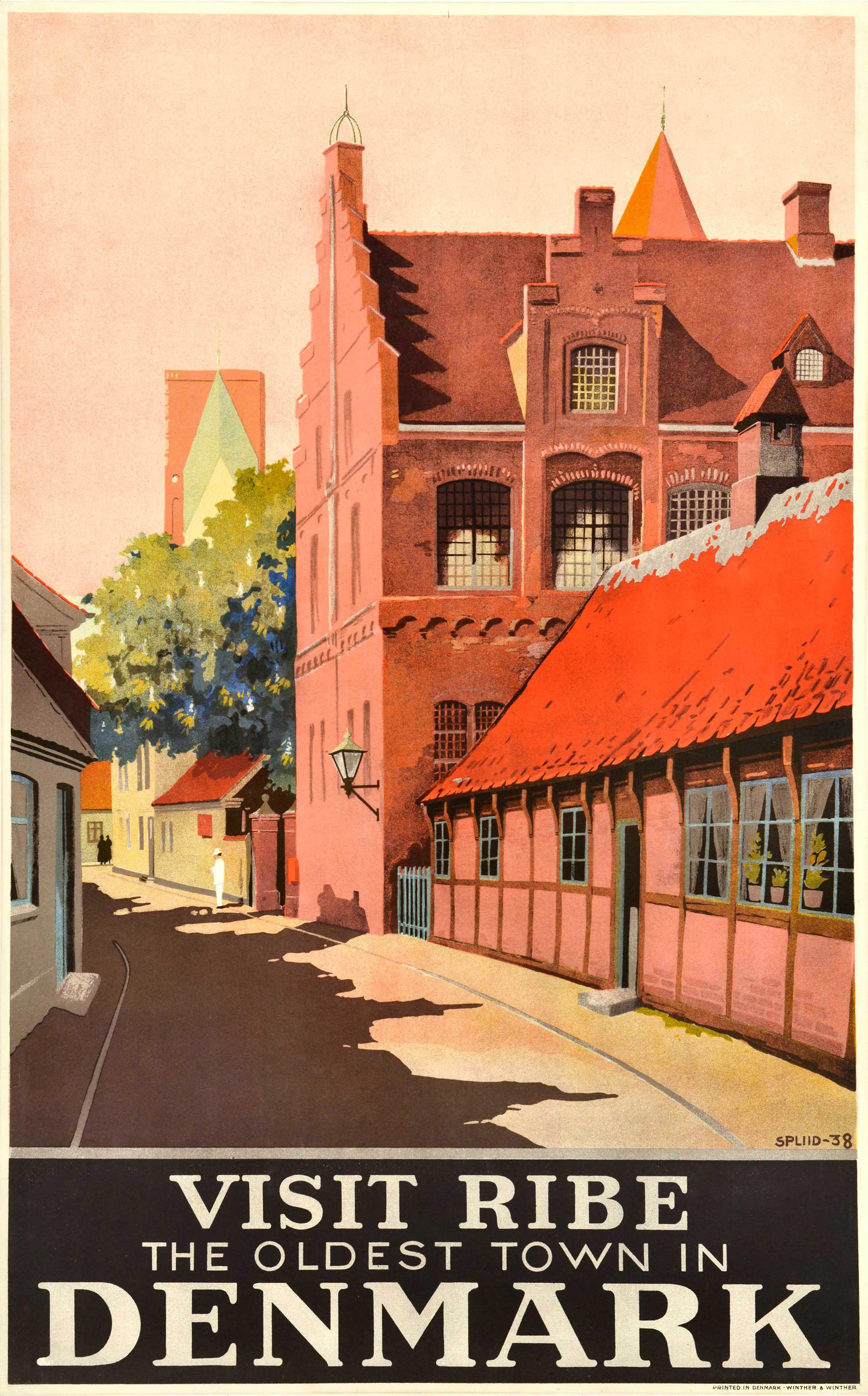 Unknown Print – Original-Vintage-Reiseplakat „ Visit Ribe“, alte Stadt in Dänemark, Hakon Spliid