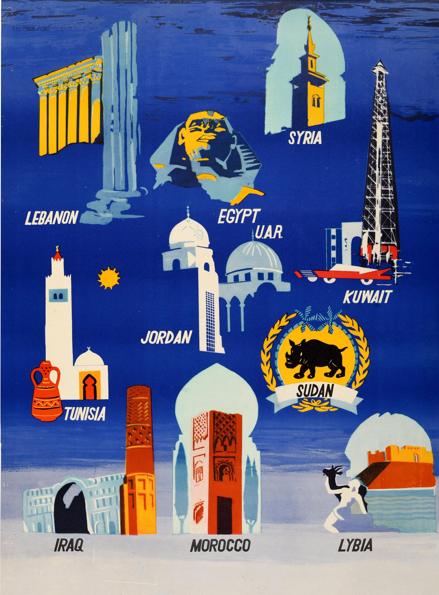 Original Vintage Travel Poster Visit The Arab States Africa Middle East Design – Print von Unknown