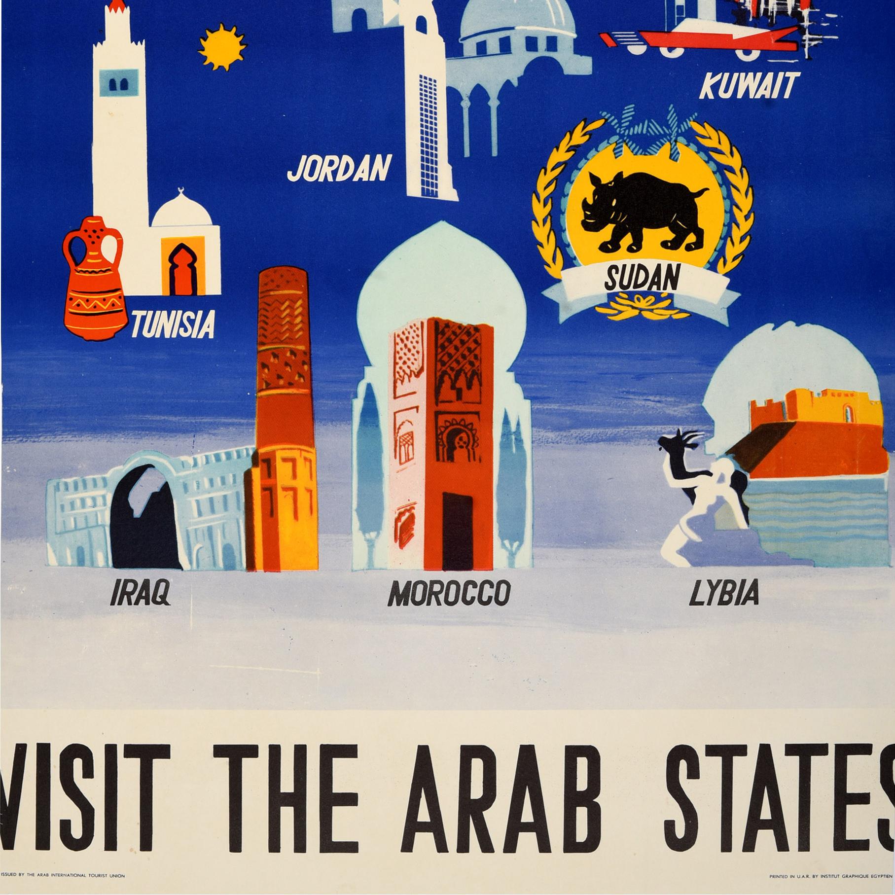 Original Vintage Travel Poster Visit The Arab States Africa Middle East Design For Sale 1