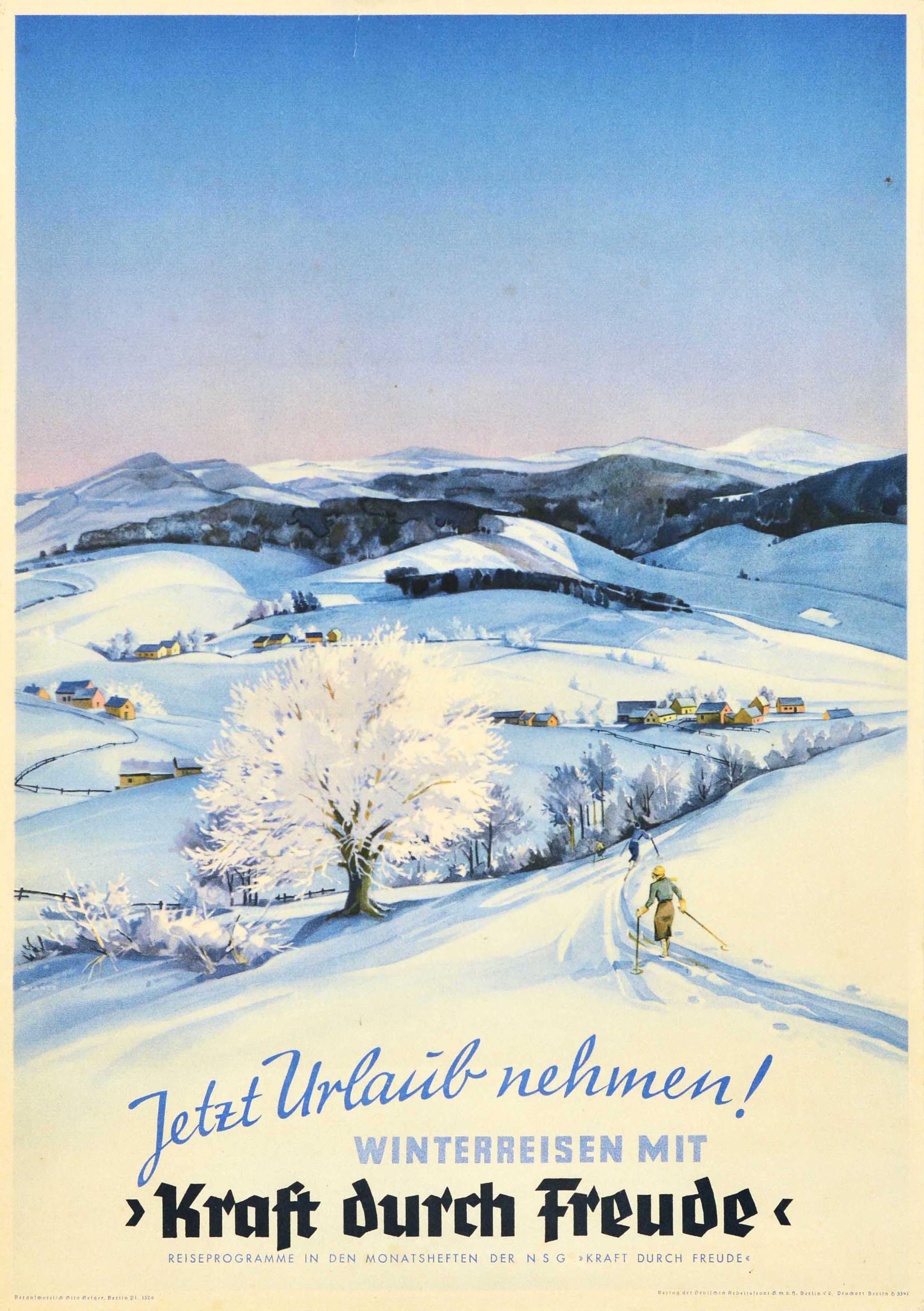 Unknown Print - Original Vintage Travel Poster Winter Holiday Now Kraft Durch Freude Skiing