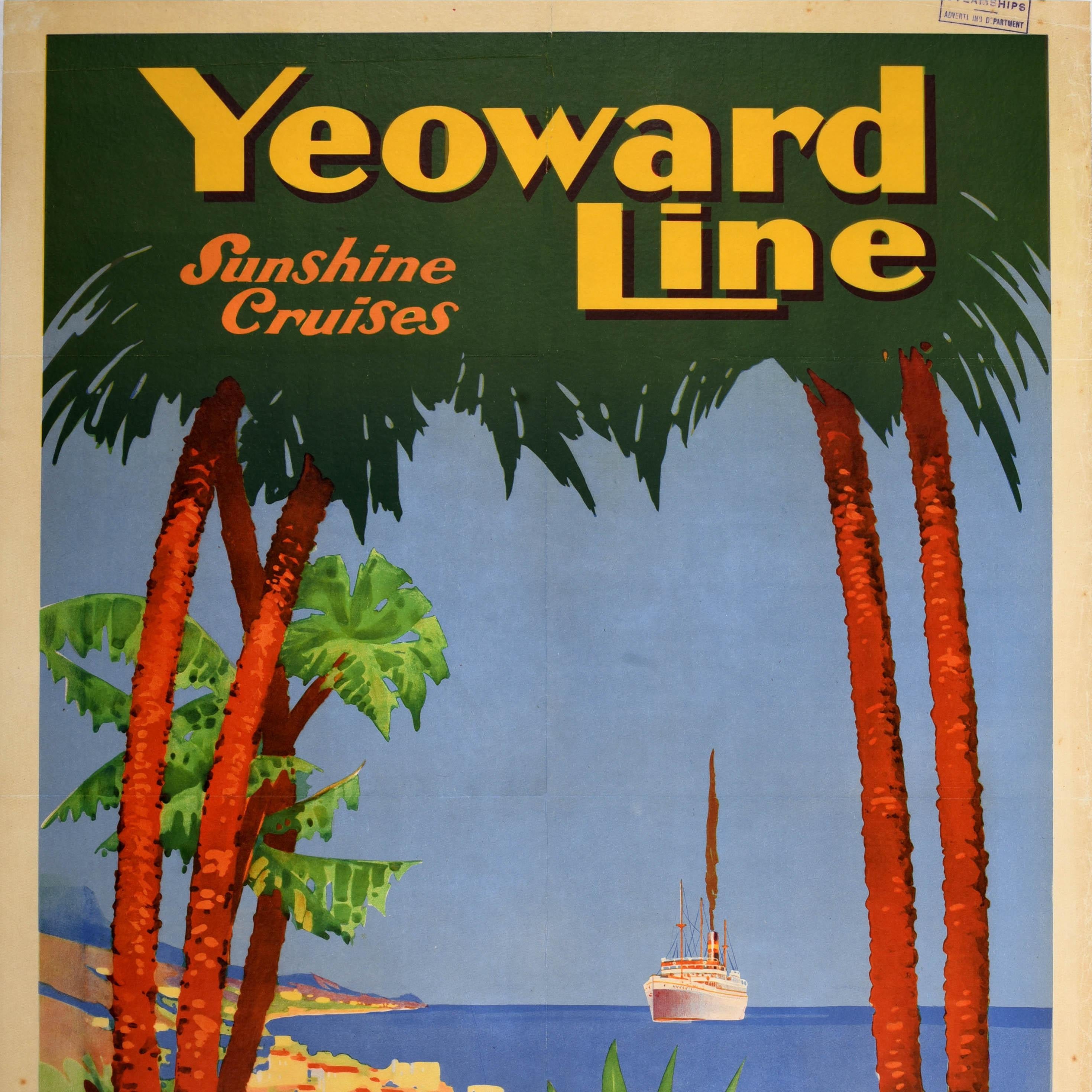 Affiche de voyage originale Yeoward Line Sunshine Cruises Portugal Madeira - Gris Print par Unknown