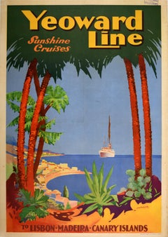 Affiche de voyage originale Yeoward Line Sunshine Cruises Portugal Madeira