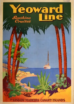 Original Vintage Travel Poster Yeoward Line Sunshine Cruises Portugal Madeira