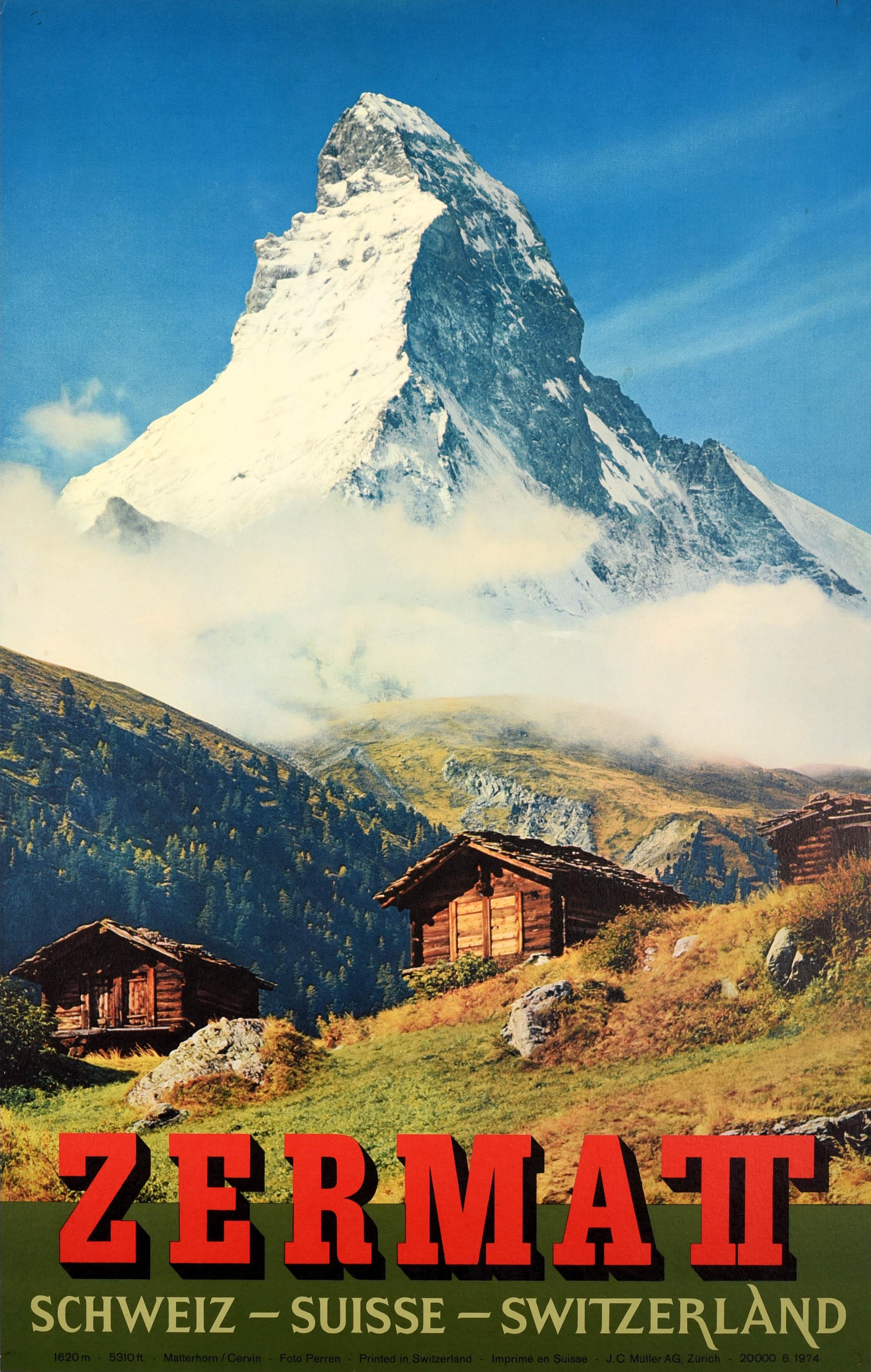 Unknown Print - Original Vintage Travel Poster Zermatt Switzerland Matterhorn Perren Barberini