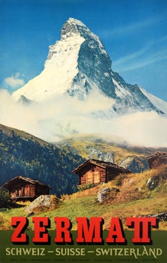 Original Retro Travel Poster Zermatt Switzerland Matterhorn Perren Barberini