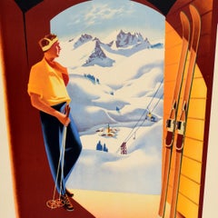 Original Vintage Travel Winter Sports Poster Autriche Austria Hans Ebner Skiing