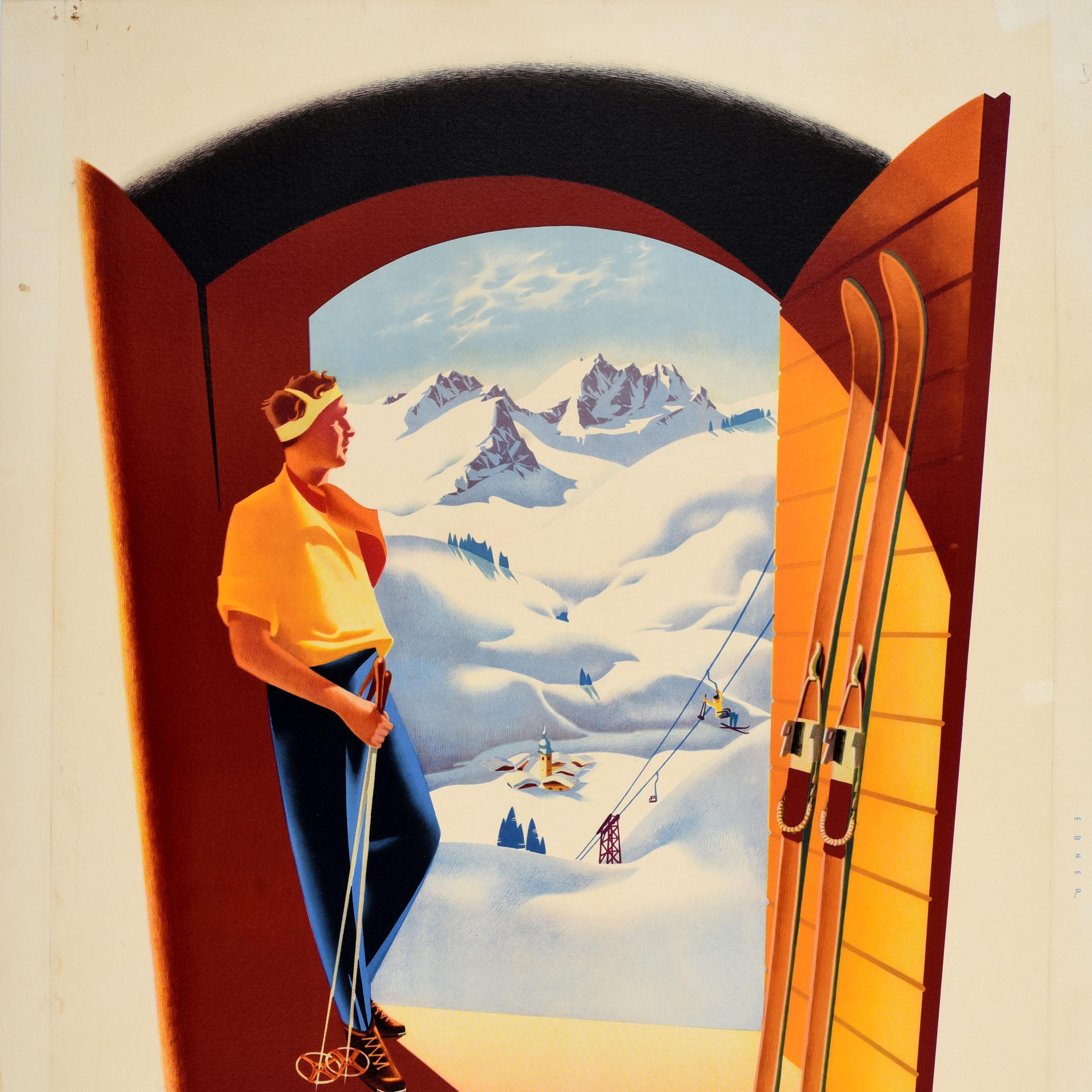 Póster Original Vintage Travel Winter Sports Autriche Austria Hans Ebner Esquí - Print Beige de Unknown