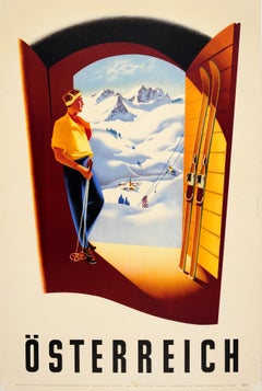 Original Vintage Travel Winter Sports Poster Osterreich Austria Ebner Skiing