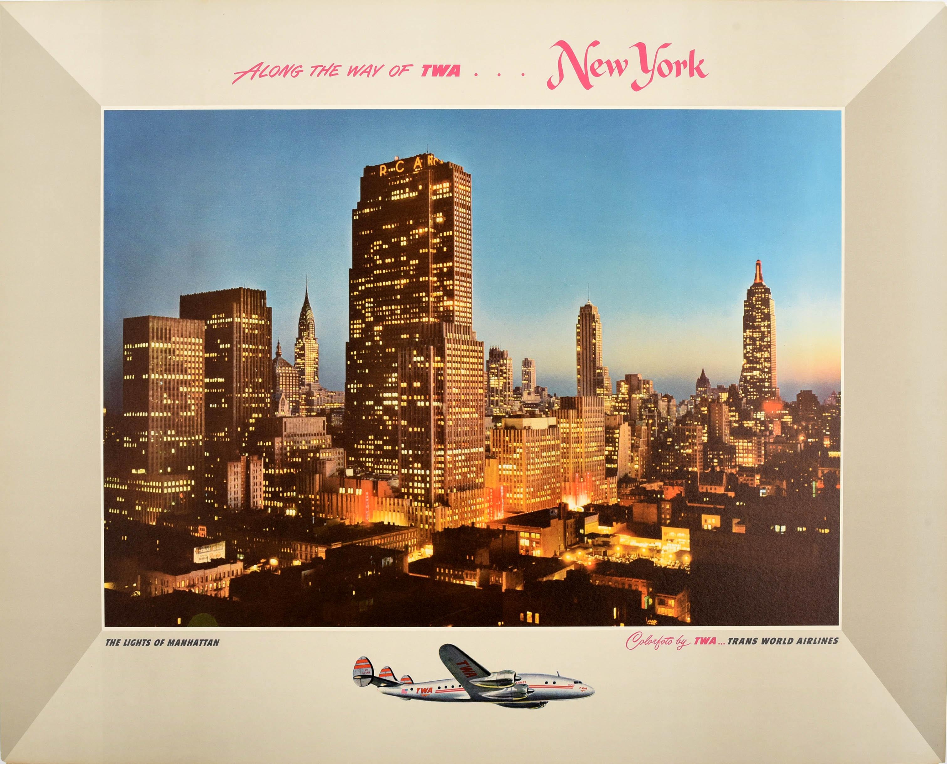 Unknown Print - Original Vintage TWA Poster New York City The Lights Of Manhattan Airline Travel
