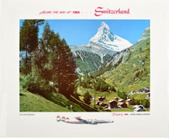 Original Retro TWA Poster Switzerland Matterhorn Mountain Swiss Alps Travel