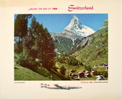 Original Retro TWA Poster The Matterhorn Switzerland Alps Trans World Airlines