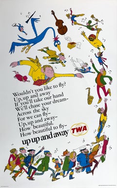 Original Vintage TWA Up Up and Away Song Poster c1960