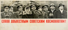 Original Vintage USSR Space Propaganda Poster Glory To Soviet Cosmonauts - Photo