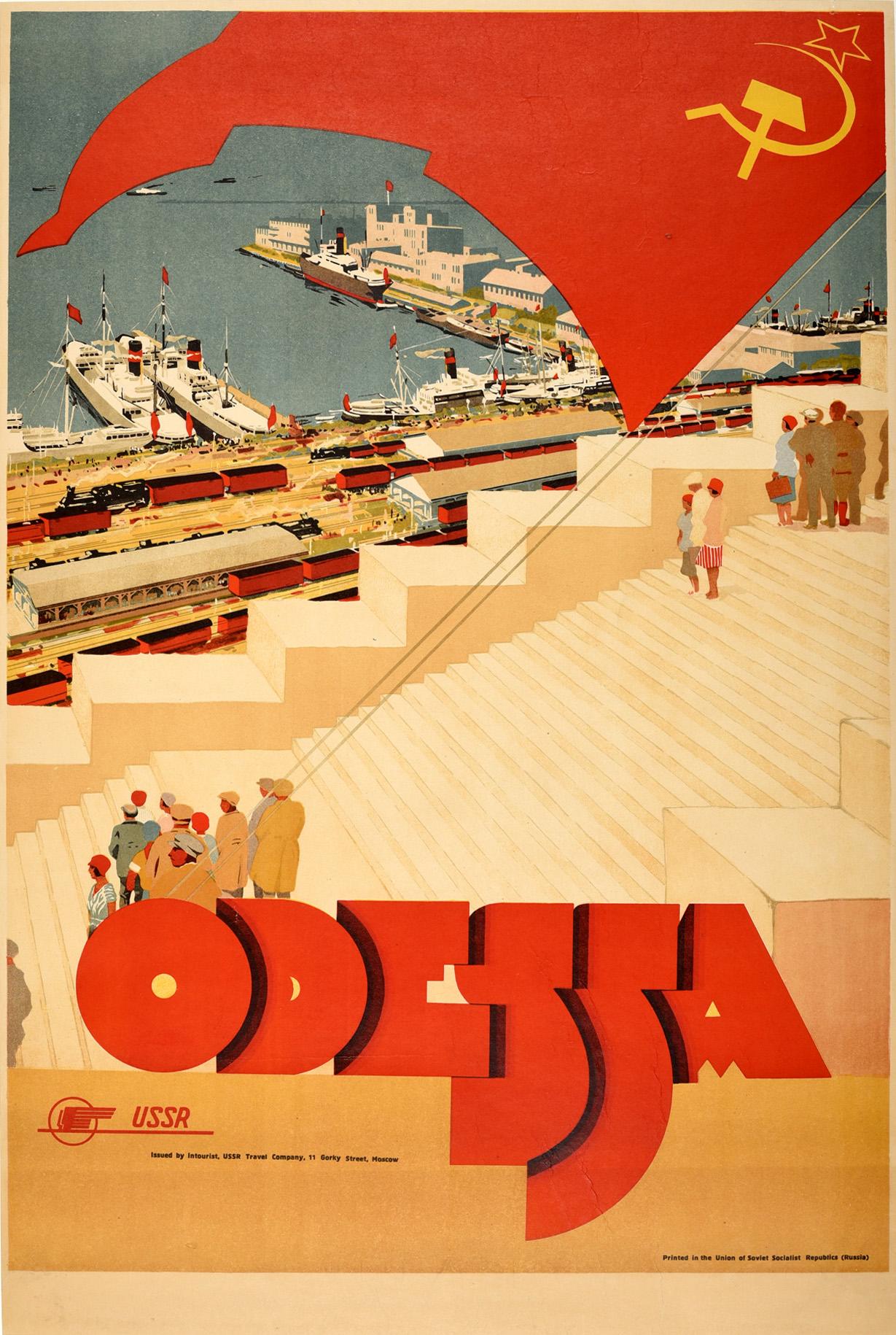 Unknown Print - Original Vintage USSR Travel Intourist Poster Odessa Black Sea Potemkin Steps