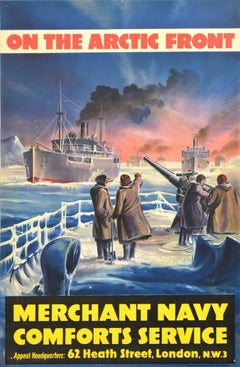 Original Vintage War Fundraising Poster On The Arctic Front WWII Merchant Navy