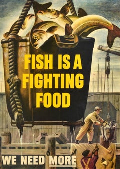 Original Vintage War Home Front Poster Fish Is A Fighting Food Rationing WWII