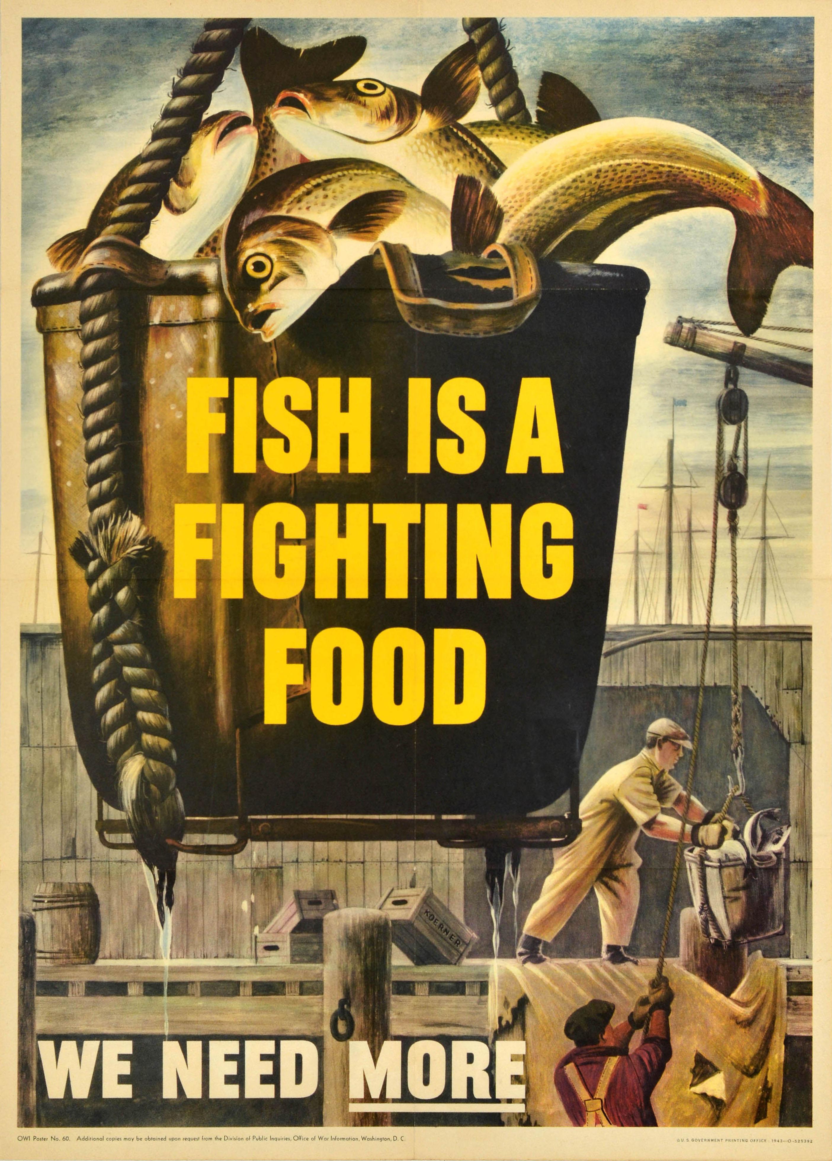 Unknown Print - Original Vintage War Home Front Poster Fish Is A Fighting Food Rationing WWII