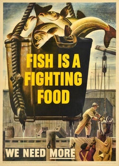 Original Vintage War Home Front Poster Fish Is A Fighting Food Rationing WWII